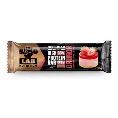 Crunch Strawberry Cream Proteinriegel mit Kollagen, Stevia und getrockneter Erdbeerfruch